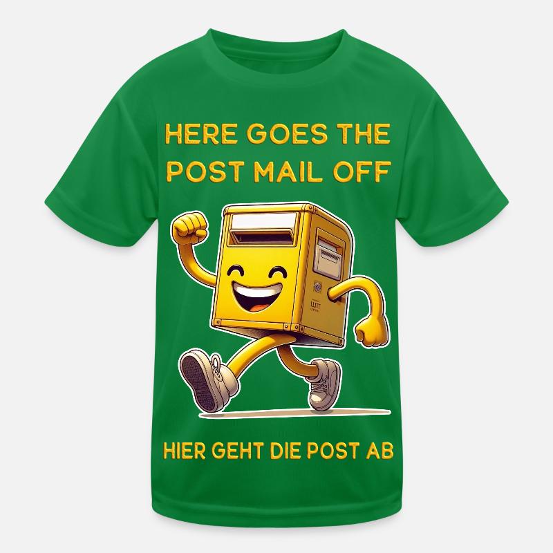 Here goes the post mail off. Hier geht die Post ab Kinder Funktions-T-Shirt