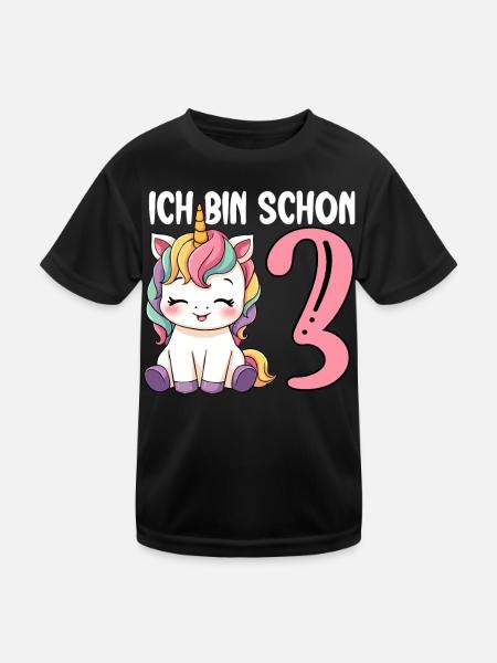 Children's Unicorn 3rd Birthday I'm already Three - Kids Functional T-Shirt - black - Front