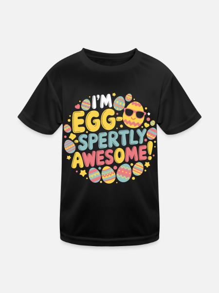 Ich bin eier-weise großartig – Lustiges Ostershirt - Kinder Funktions-T-Shirt - Schwarz - Vorne
