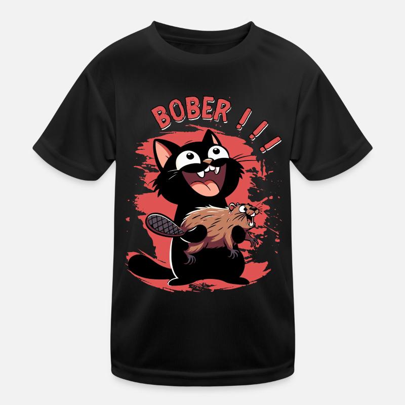Hyper cat calls "Bober!!" – Animal freak out - Kids Functional T-Shirt - black