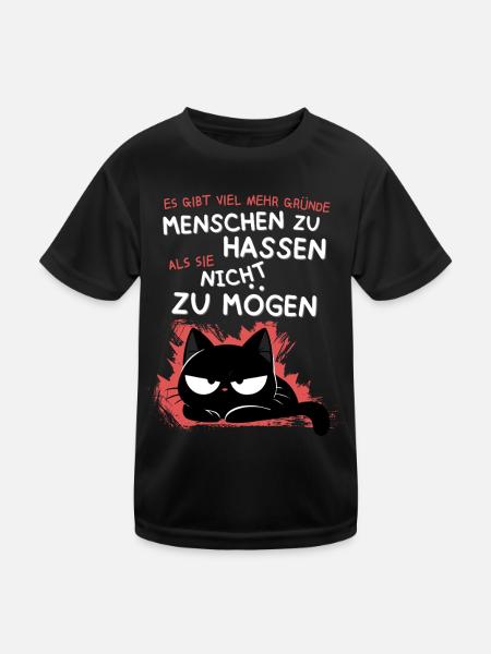 Schwarze Katze hasst Menschen – Zynisch & Lustig - Kinder Funktions-T-Shirt - Schwarz - Vorne