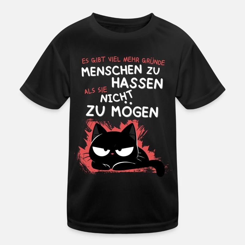 Schwarze Katze hasst Menschen – Zynisch & Lustig Kinder Funktions-T-Shirt