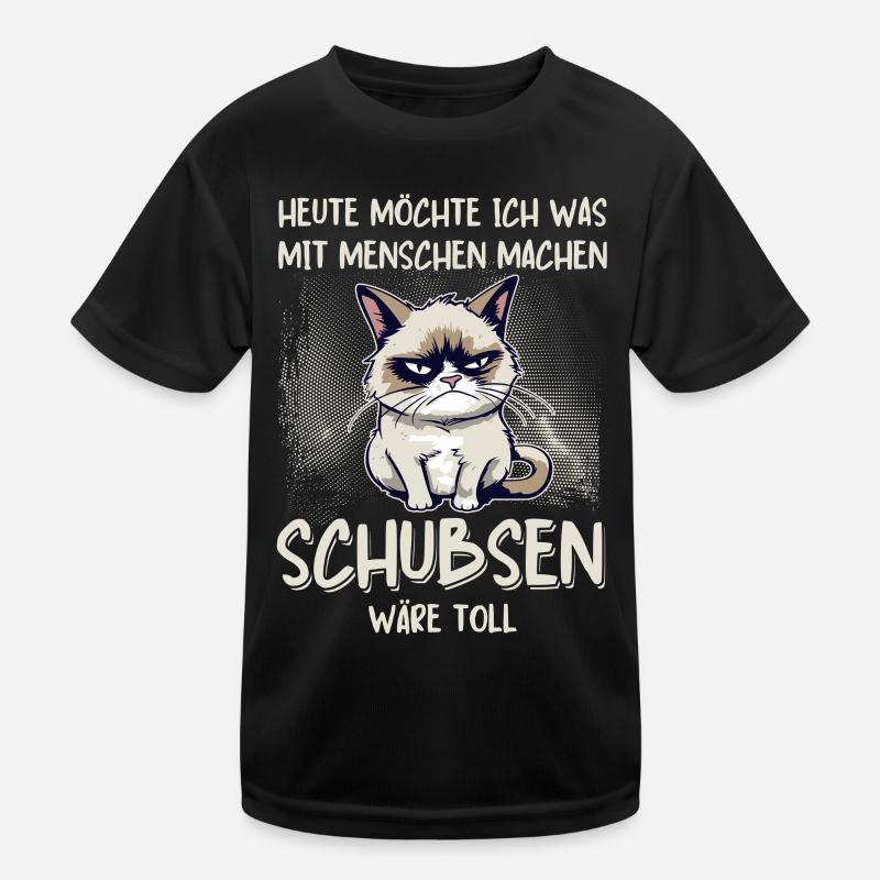 Menschen schubsen - Süße Grump Style Katze Kinder Funktions-T-Shirt