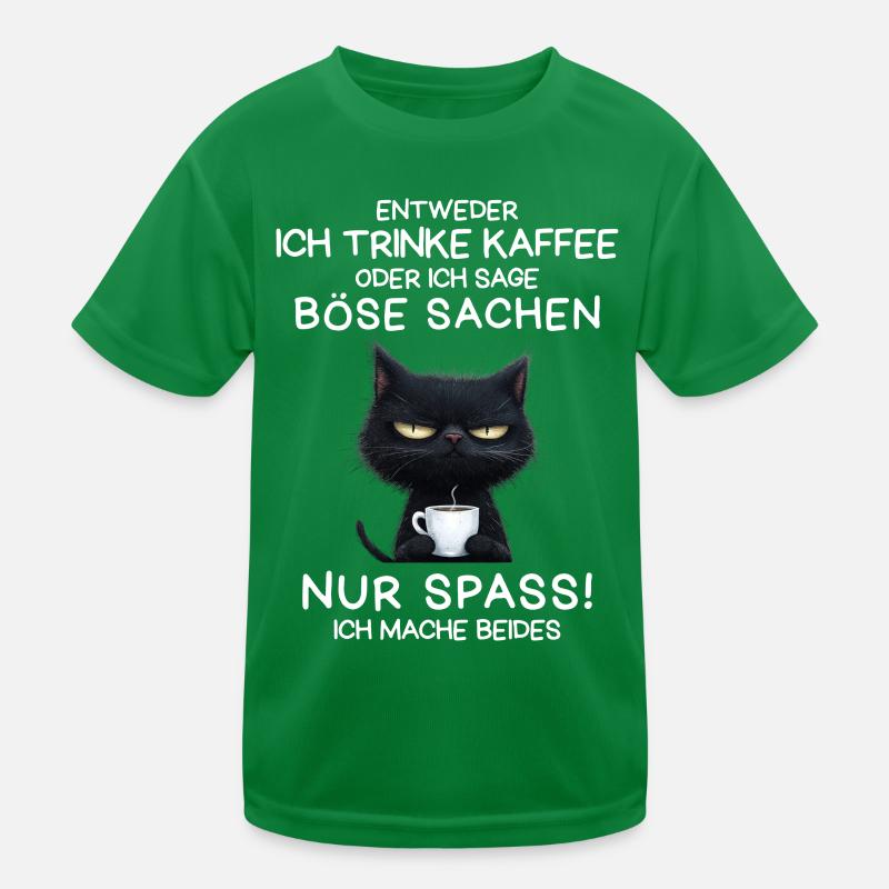 Schwarze Katze mit Kaffee und Todesblick Kinder Funktions-T-Shirt