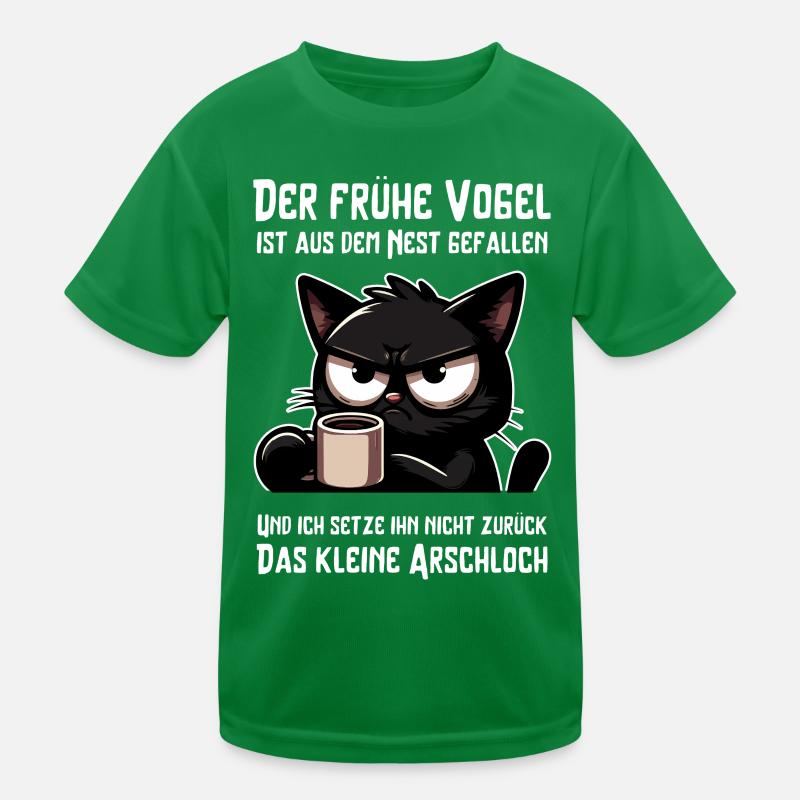 Kaffee, Genervtheit, Katze – Mehr Sarkasmus bitte Kinder Funktions-T-Shirt