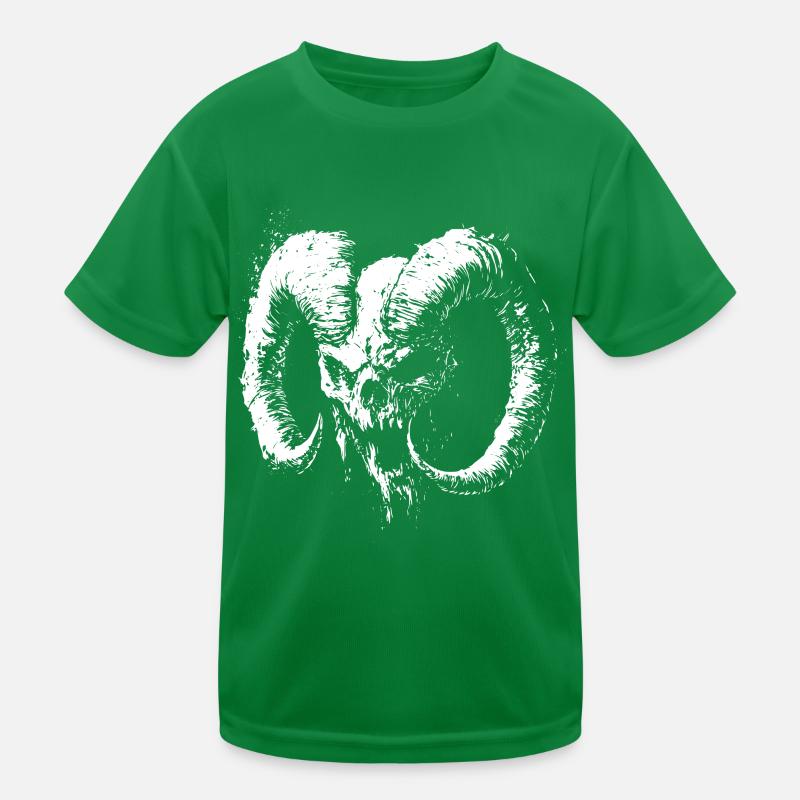 Dämonenschädel mit Widderhörnern – Dark Art Kinder Funktions-T-Shirt