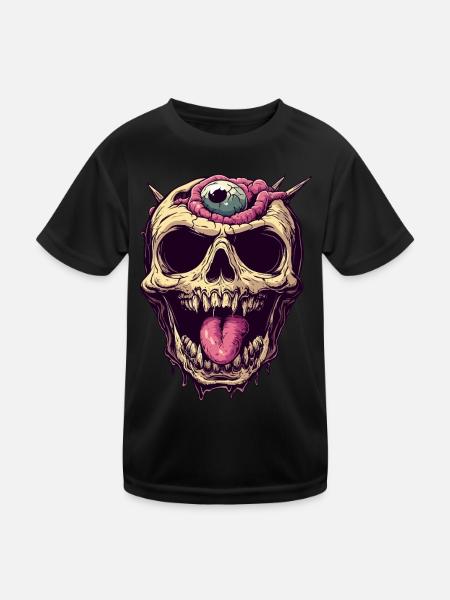 Disgusting Zombie Skull with Eye and Tongue - Kids Functional T-Shirt - black - Front