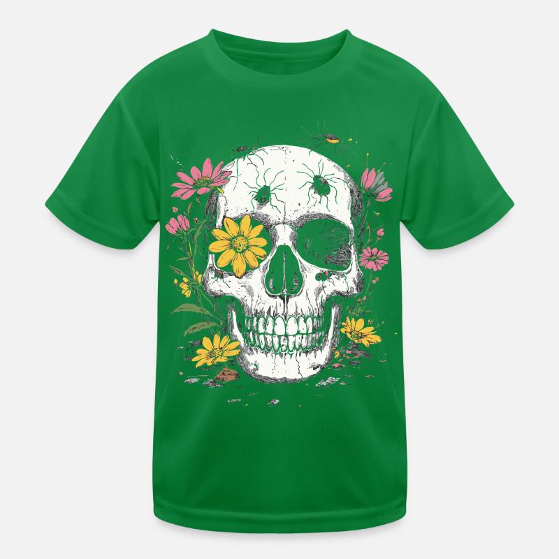 Skull with Flowers & Insects Kids Functional T-Shirt