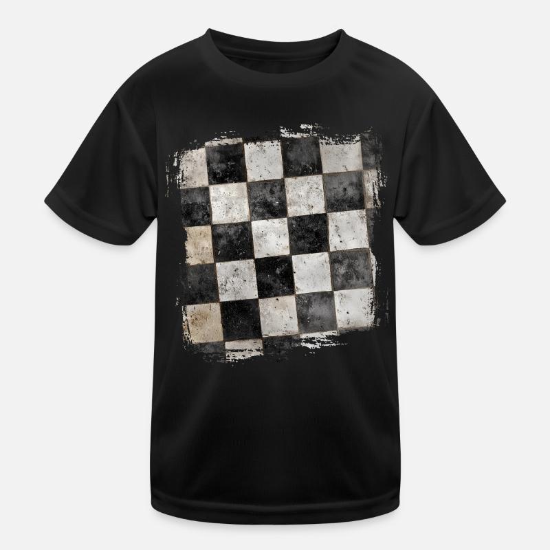 Grunge Checkerboard Black and White Retro Kids Functional T-Shirt
