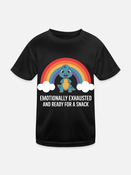Emotionaler Dinosaurier Regenbogen Snack - Kinder Funktions-T-Shirt - Schwarz - Vorne