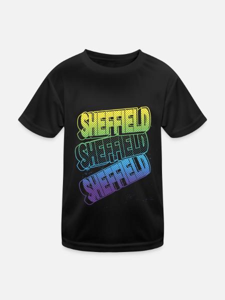 Sheffield England UK City Font Skyline Home - Kids Functional T-Shirt - black