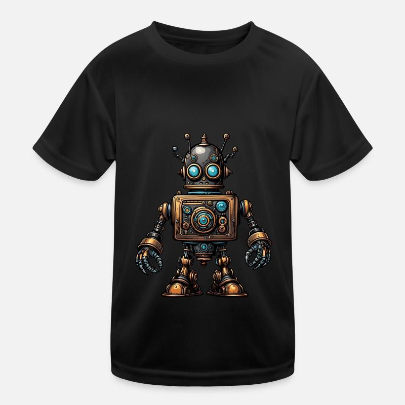 Steampunk-Roboter - Kinder Funktions-T-Shirt - Schwarz