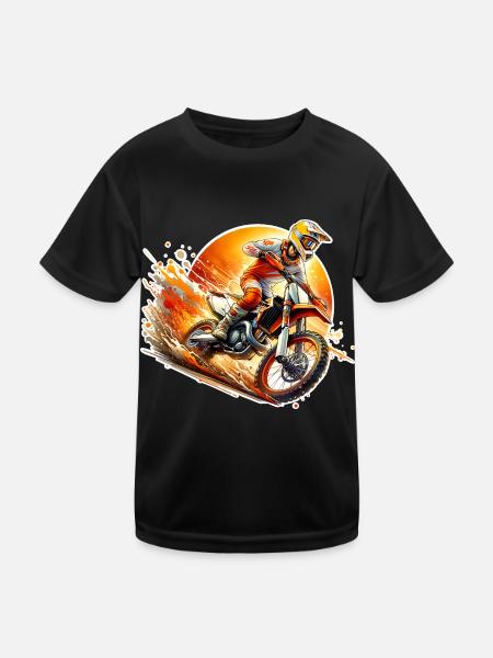 Motocross - Kinder Funktions-T-Shirt - Schwarz - Vorne