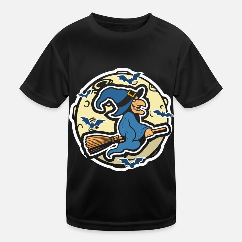 Witch with witch's broom Halloween Kids Functional T-Shirt