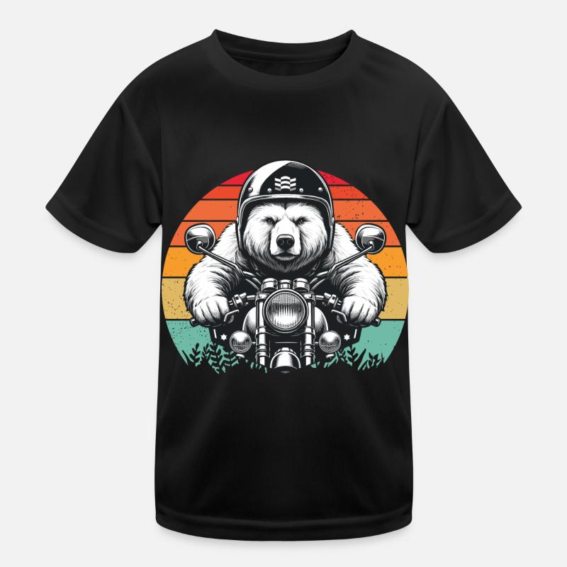 Motorcycle Biker Grizzly Bear Motorcycle Riding Retro Kids Functional T-Shirt