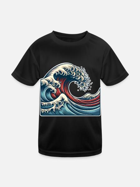 Welle - Kinder Funktions-T-Shirt - Schwarz - Vorne