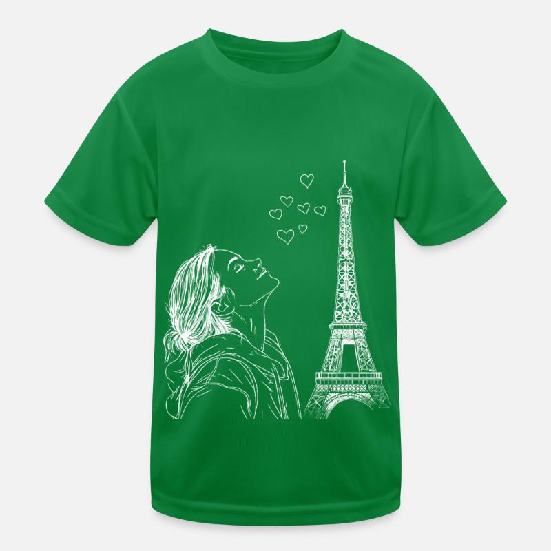 Paris Eiffel Tower France Woman Hearts Line Art Kids Functional T-Shirt