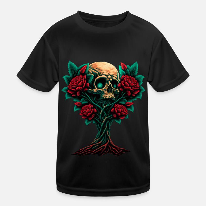 Tree with skull and roses Kids Functional T-Shirt