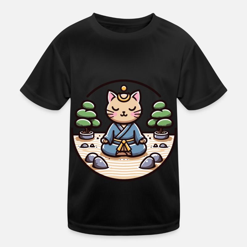 Ruhige Samurai-Katze in einem Zen-Garten Kinder Funktions-T-Shirt