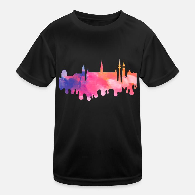 Hamburg Germany City Skyline Splash Colorful Kids Functional T-Shirt