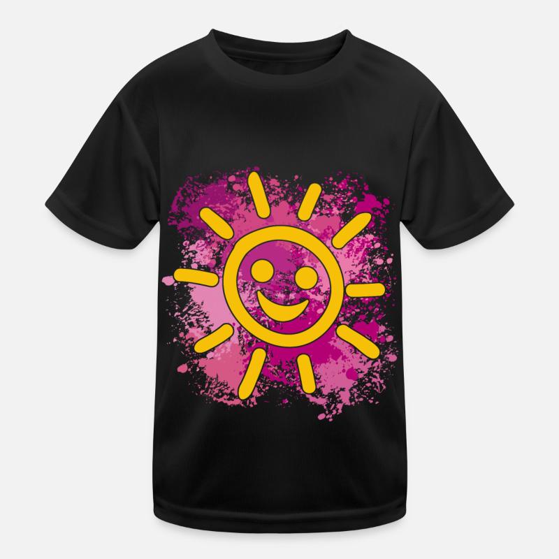 Soleil souriant sur des éclaboussures colorées de couleur T-shirt sport Enfant