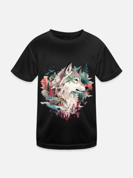 Wolf Wolfskopf Natur Wildnis Abenteuer Wald Kunst - Funktionsshirt til børn - sort