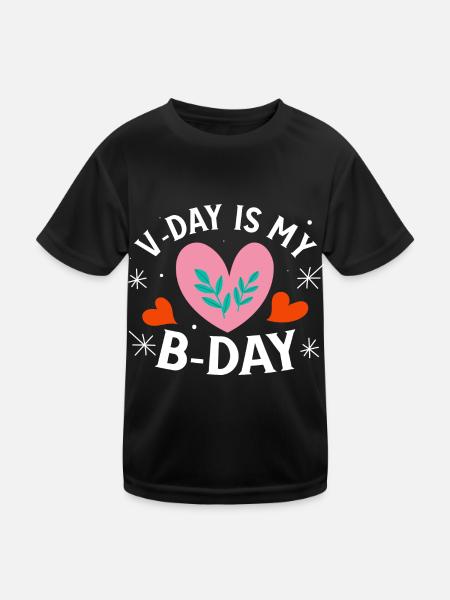 Geburtstagsfeier Zum Valentinstag, 14. Februar - Kinder Funktions-T-Shirt - Schwarz - Vorne