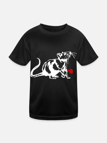 Street Art Ratte mit Graffiti Can - Kinder Funktions-T-Shirt - Schwarz - Vorne