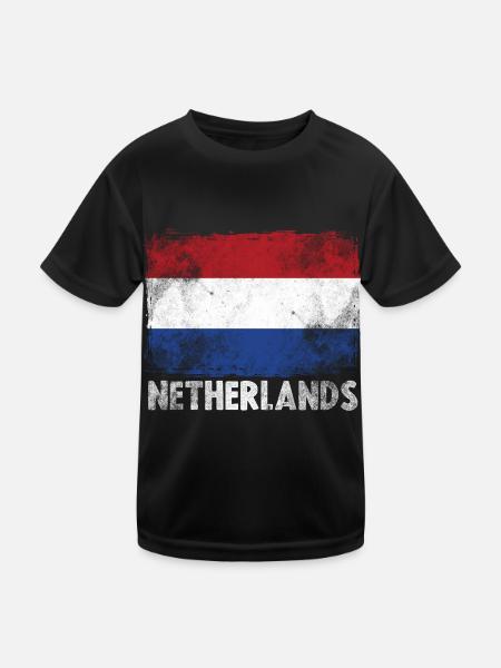 Niederlande Flagge Retro Holland - Kinder Funktions-T-Shirt - Schwarz - Vorne