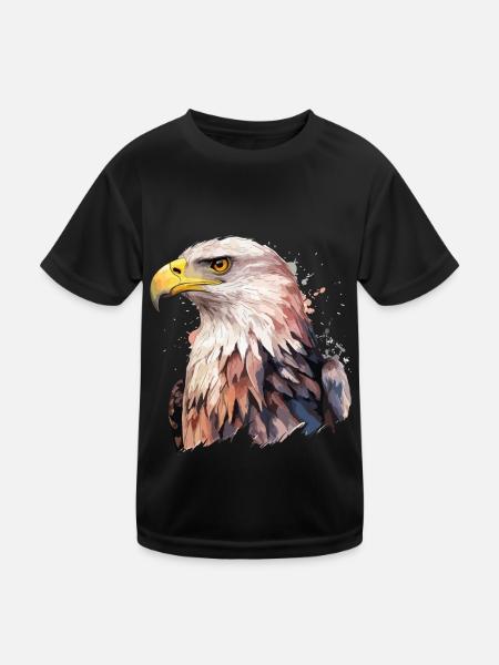 Adler Adlerkopf Raubvogel Vogel Tier Natur - Kinder Funktions-T-Shirt - Schwarz - Vorne