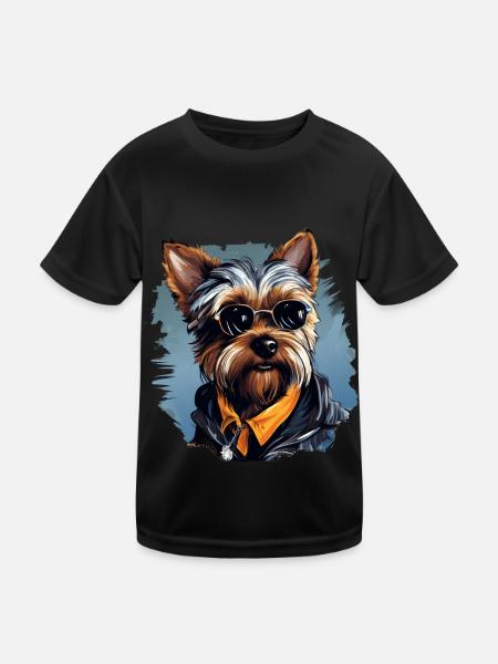 Urban Tinker: Streetwise Yorkshire Terrier Vibes - Kids Functional T-Shirt - black - Front