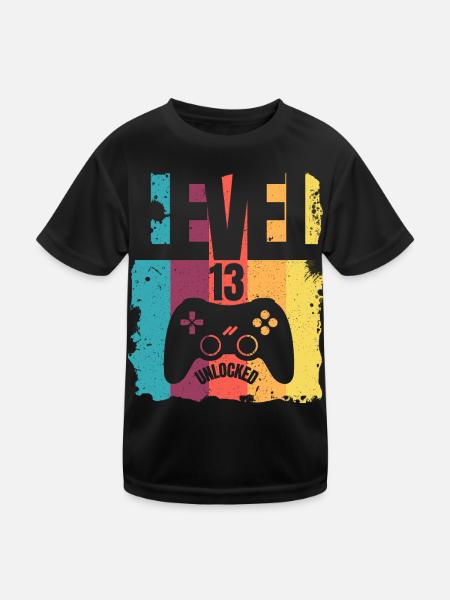 Cadeau d'anniversaire débloqué niveau 13 pour les enfants - T-shirt sport Enfant - noir - Devant
