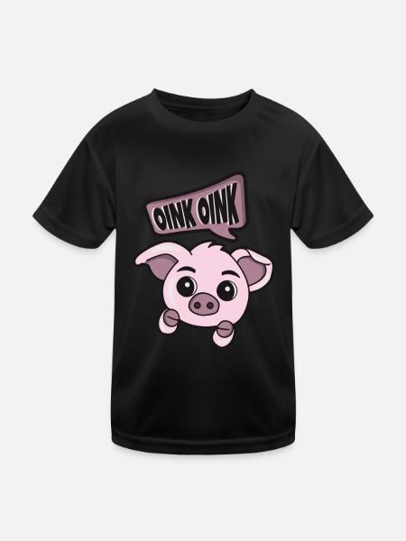 Süßes, kleines Schweinchen Oink Schwein Bauernhof - Kinder Funktions-T-Shirt - Schwarz - Vorne