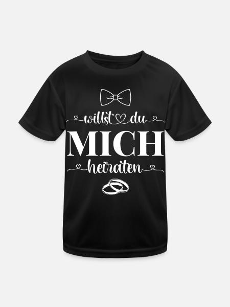Willst Du mich heiraten - Kinder Funktions-T-Shirt - Schwarz - Vorne