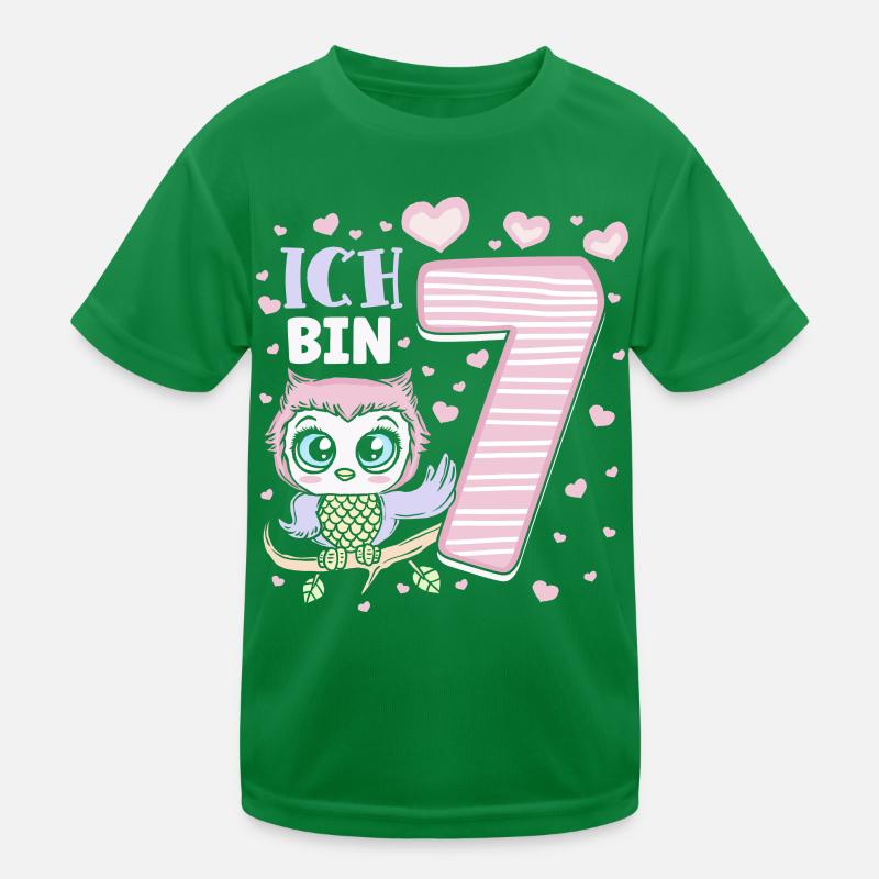 Siebter Geburtstag Mädchen 7 Jahre Eule Kinder Funktions-T-Shirt