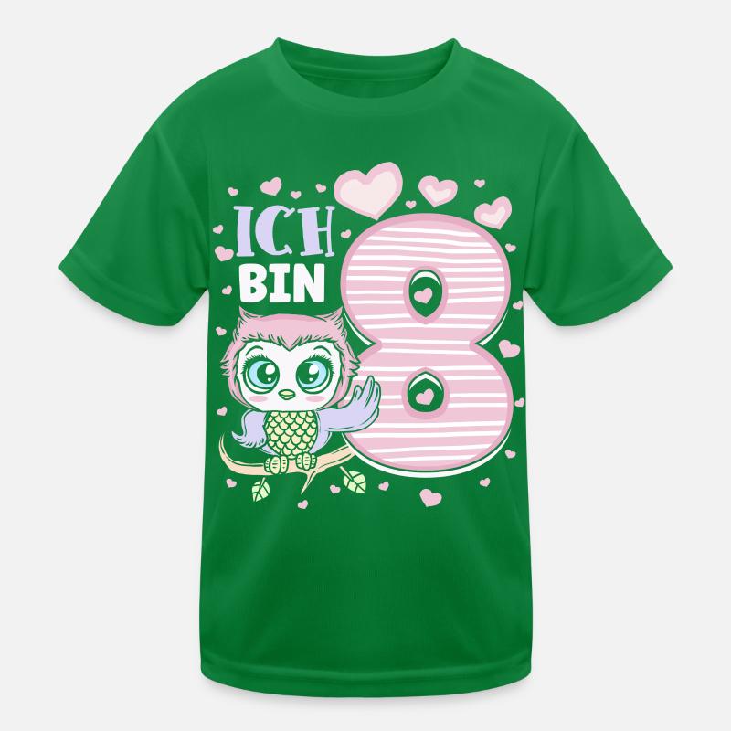 Achter Geburtstag Mädchen 8 Jahre Eule Kinder Funktions-T-Shirt