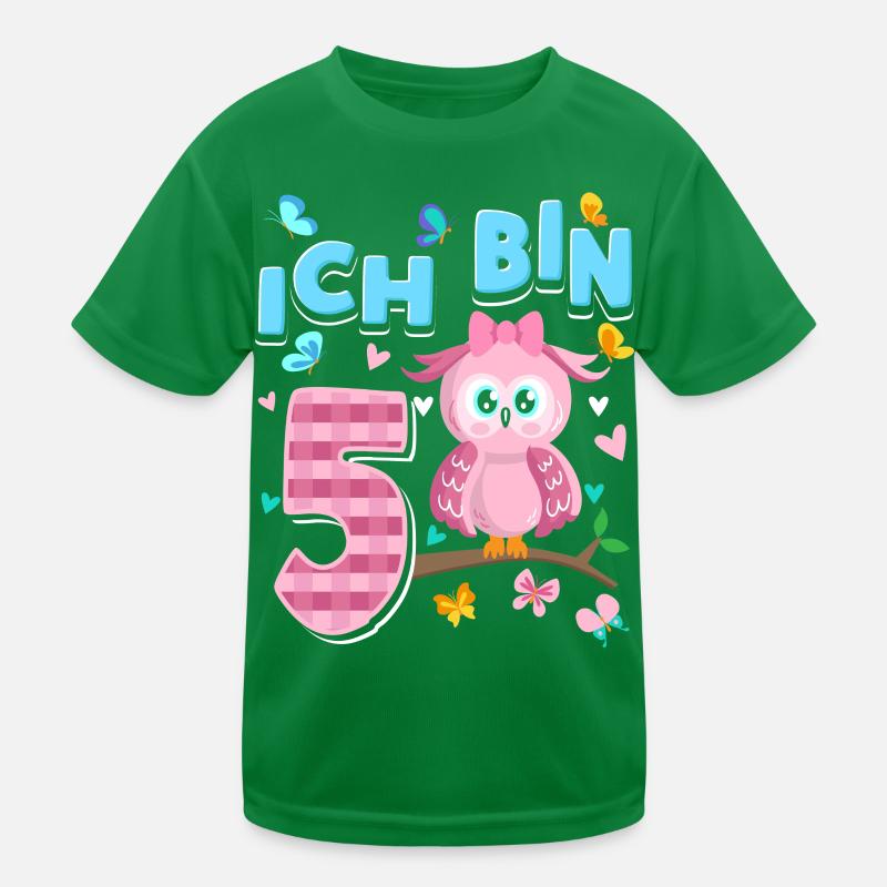 Fünfter Geburtstag Mädchen 5 Jahre Eule Kinder Funktions-T-Shirt