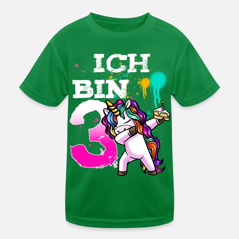 Dritter Geburtstag Mädchen 3 Jahre Einhorn Kinder Funktions-T-Shirt