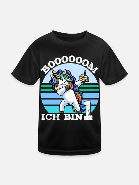 Erster Geburtstag Mädchen 1 Jahr Einhorn - Kinder Funktions-T-Shirt - Schwarz - Vorne