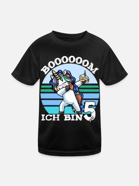 Fünfter Geburtstag Mädchen 5 Jahre Einhorn - Kinder Funktions-T-Shirt - Schwarz - Vorne