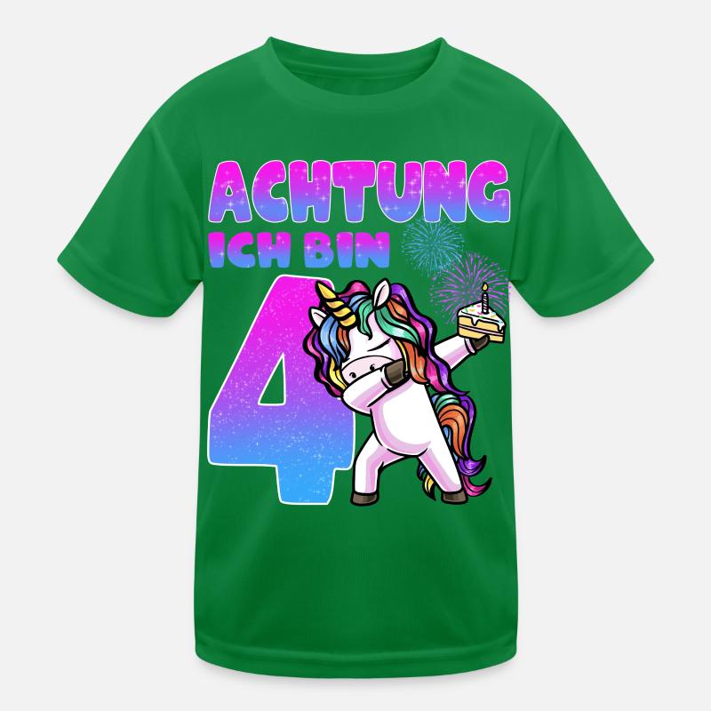 Vierter Geburtstag Mädchen 4 Jahre Einhorn Kinder Funktions-T-Shirt