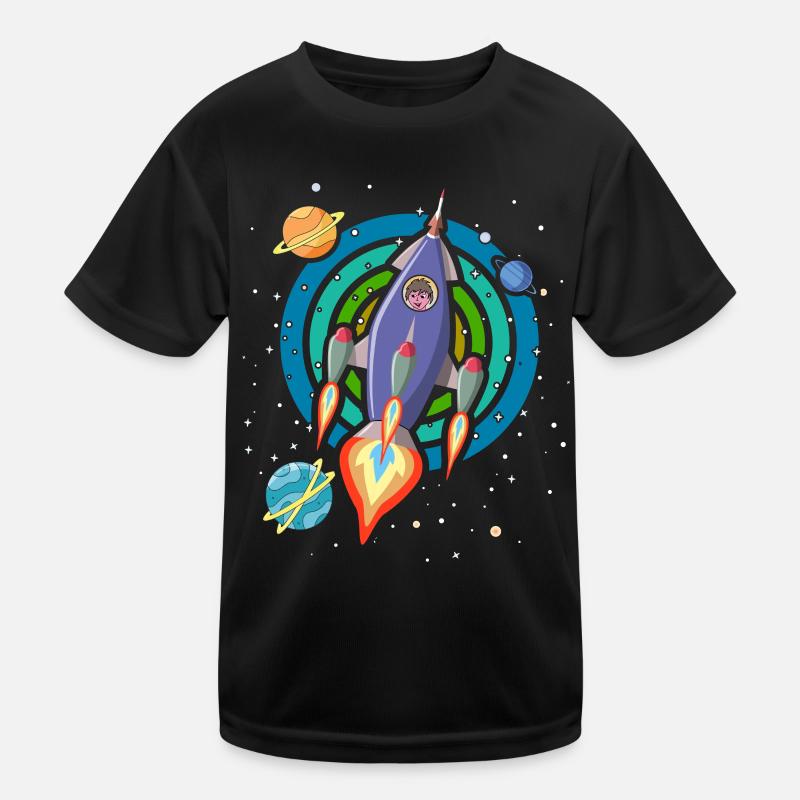 Fusée dans l’espace avec des planètes et des étoiles T-shirt sport Enfant