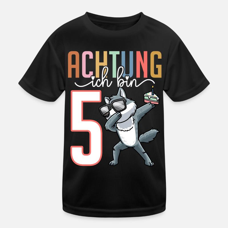 5. Geburtstag Junge Mädchen 5 Jahre Wolf Kinder Funktions-T-Shirt