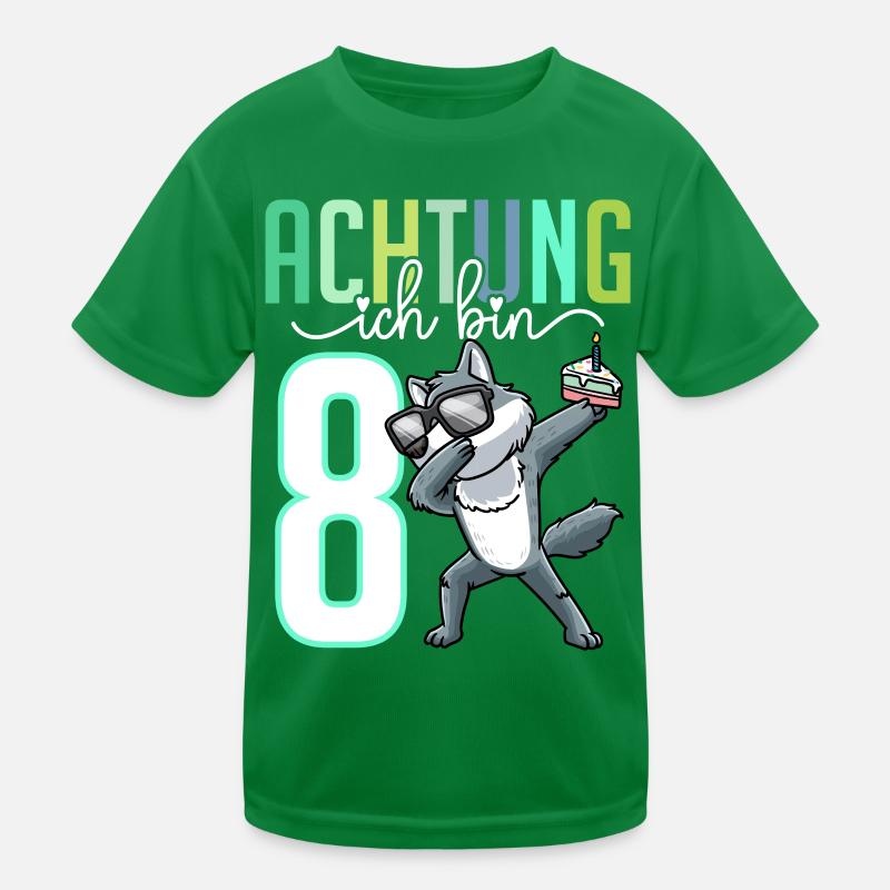 Zum 8. Geburtstag 8 Jahre Wolf Junge Mädchen Kinder Funktions-T-Shirt