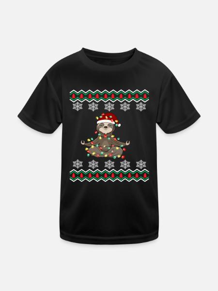 Funny Christmas Sloth Christmas Winter - Kids Functional T-Shirt - black - Front