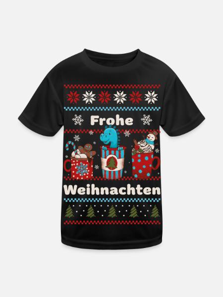 Dino Weihnachten Dinosaurier - Mode für Kinder - Kinder Funktions-T-Shirt - Schwarz - Vorne