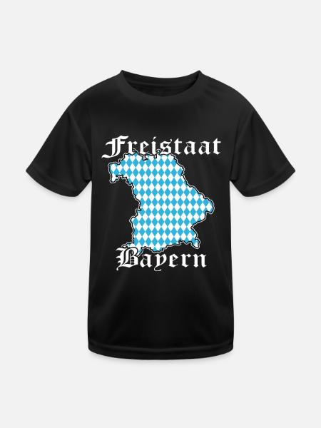 Freistaat Bayern Kontur Flagge 2 - Kinder Funktions-T-Shirt - Schwarz - Vorne