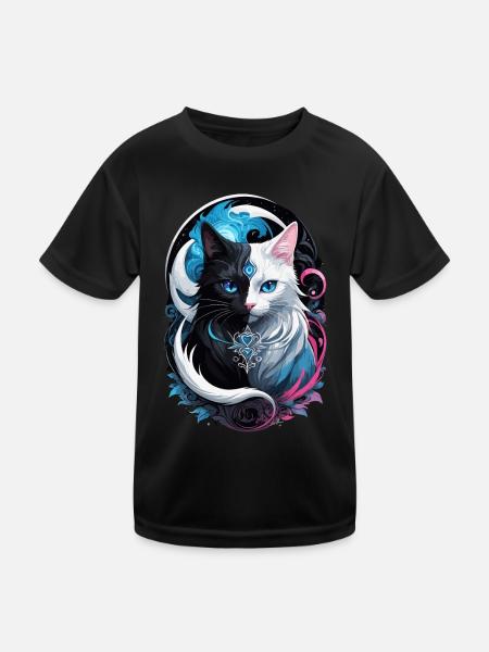 Yin and yang fantasy cat - Kids Functional T-Shirt - black