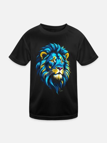 Goldener und blauer Löwenkopf - Kinder Funktions-T-Shirt - Schwarz