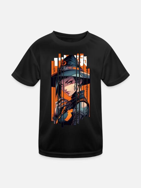 Orange Geometrische Hexe - Kinder Funktions-T-Shirt - Schwarz - Vorne